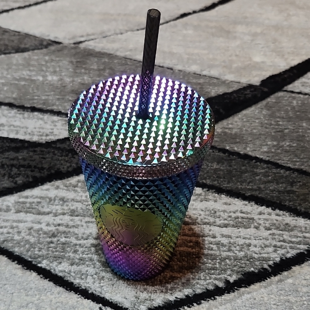 STARBUCKS 2023 OIL-SLICK RAINBOW IRIDESCENT STUDDED COLD-CUP TUMBLER 16 OZ